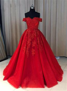 Picture of Red Color Off Shoulder Gorgeous Prom Dresses, Lovely Formal Gowns , Party Dress